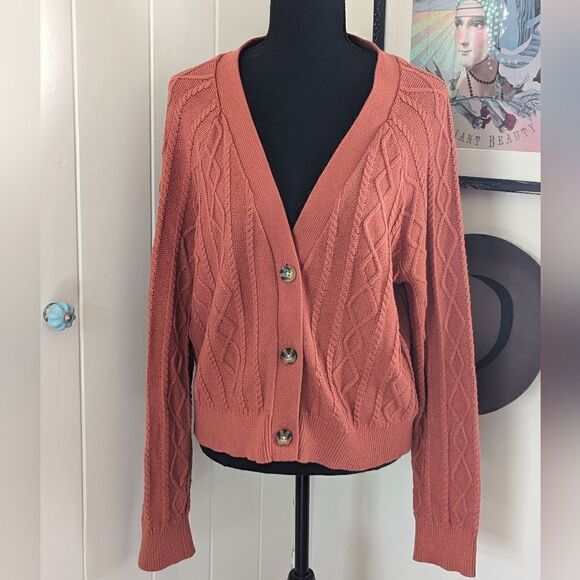 Joie Cable Knit Cardigan Preppy Academia Countryside Coastal Lagenlook Granny M - Picture 1 of 9